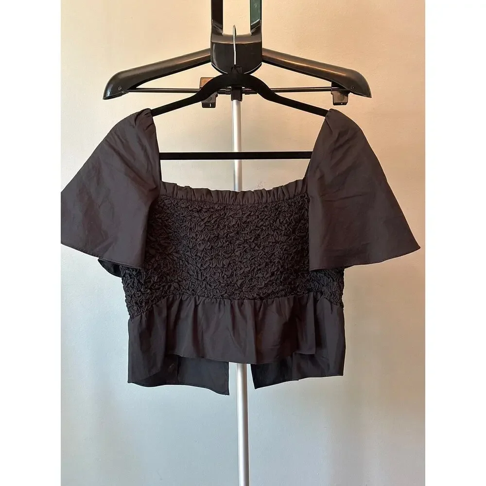 Mare Mare Anthropologie Cotton Smocked Peplum Puff Sleeve Blouse Small EUC